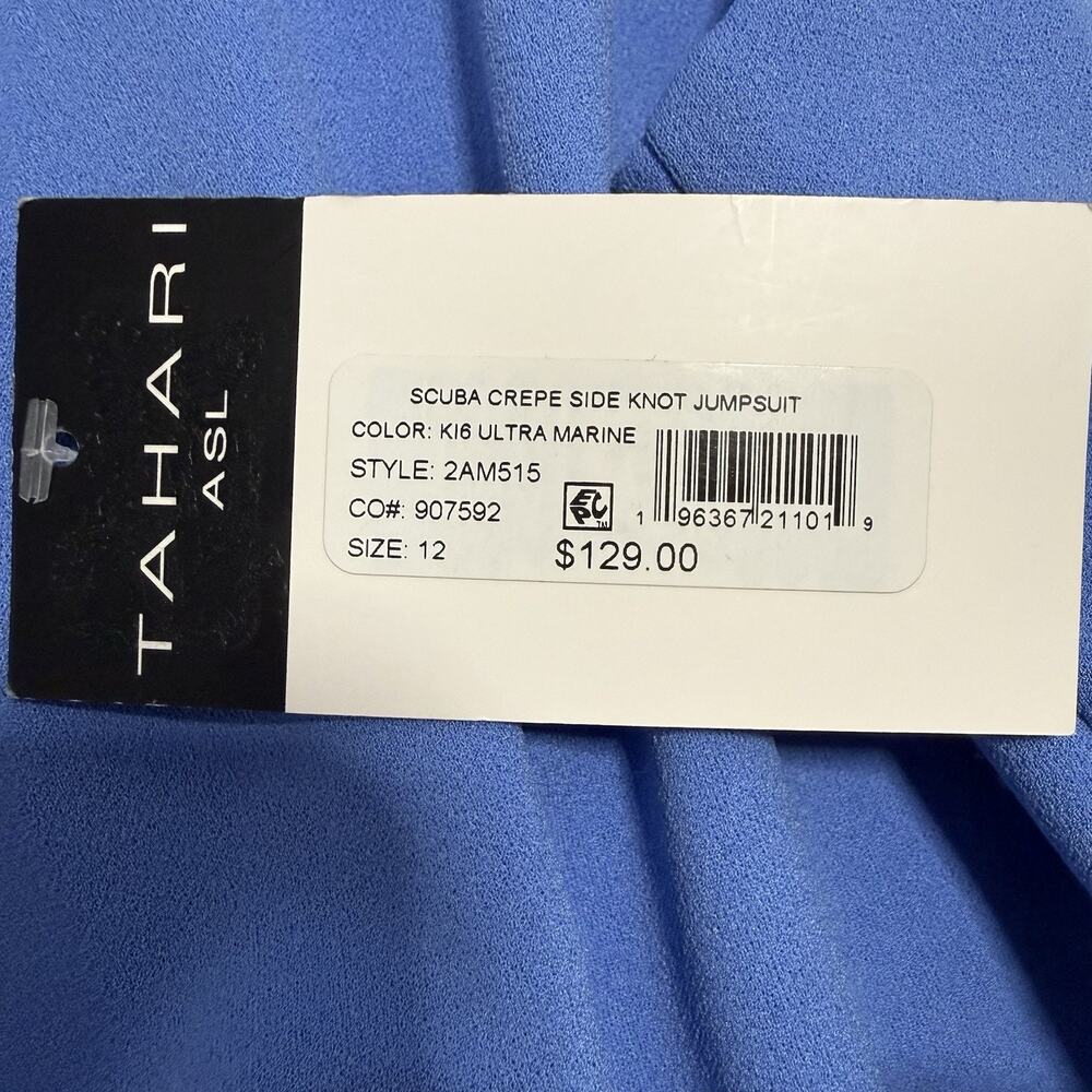 Tahari ASL Scuba Crepe Side Knot Jumpsuit Women’s Size 12 Blue Crop Wide Leg NEW - Picture 8 of 12